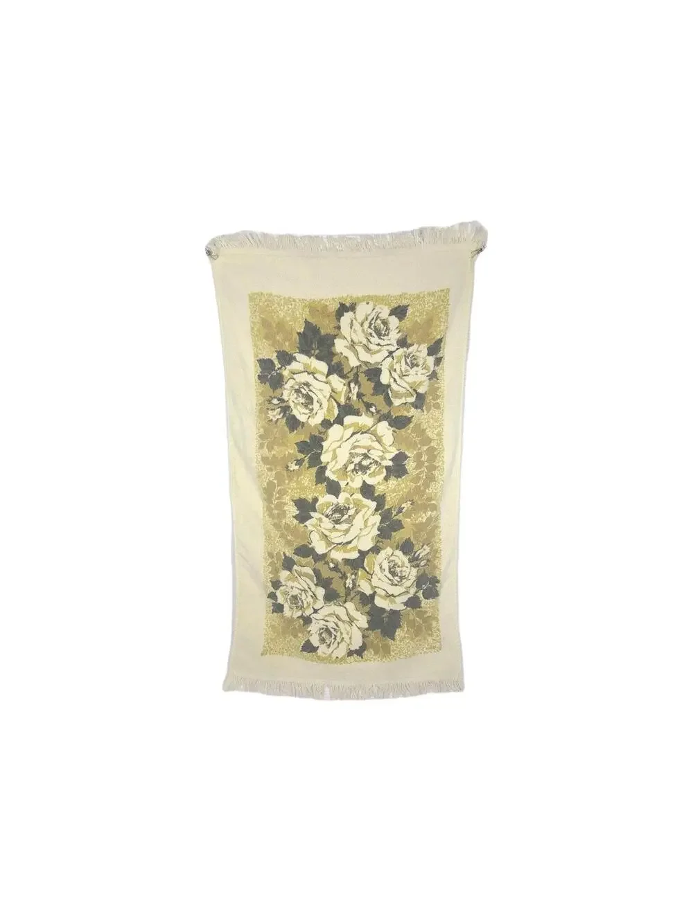 Vtg 70s Cannon Bath Towel Yellow Roses 100% Cotton Brown Tan Retro Rare Bathroom